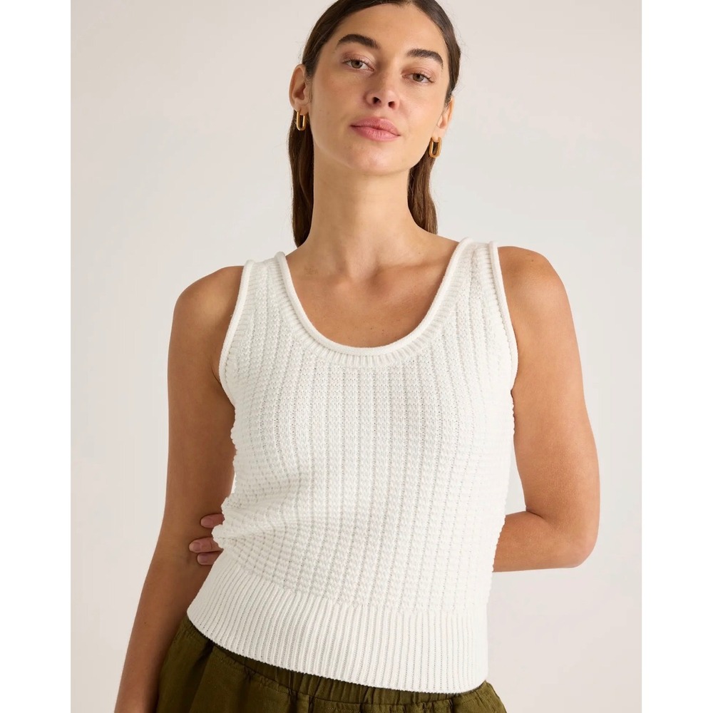 Quince Ivory 100% Organic Cotton Waffle Cropped Sweater Tank Top Medium NWT